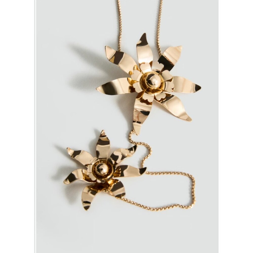 MNG Mango Long flower chain necklace Gold Plated Limited Edition